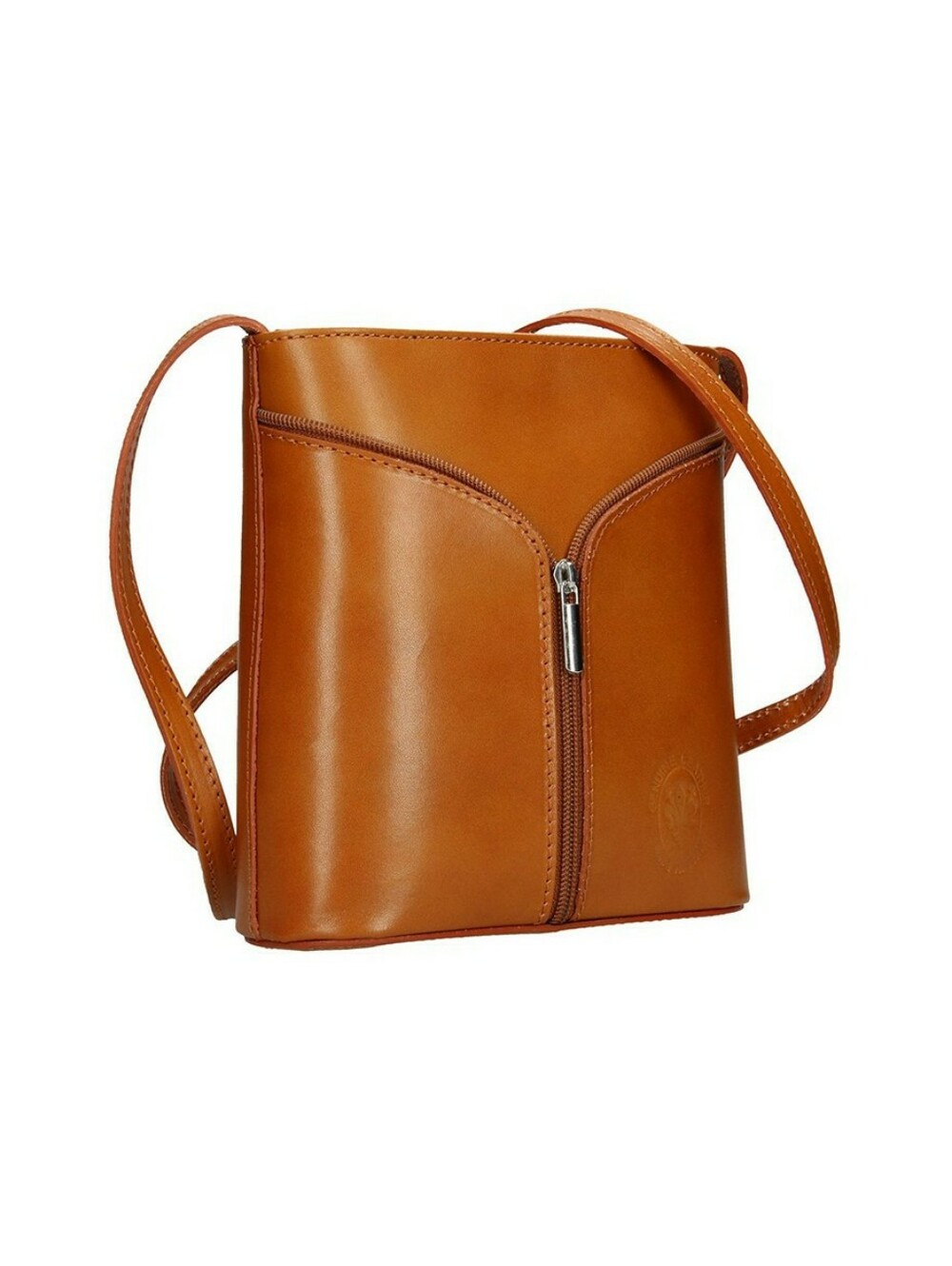 Vera Pelle Leather Crossbody Bag, Back Zip, Top Zip and Front Pocket